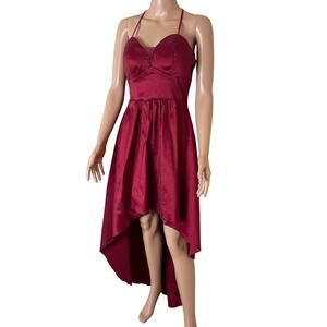 B. Smart Red High Low Prom Dress Women's Burgundy Wine sweetheart neckline SZ 9